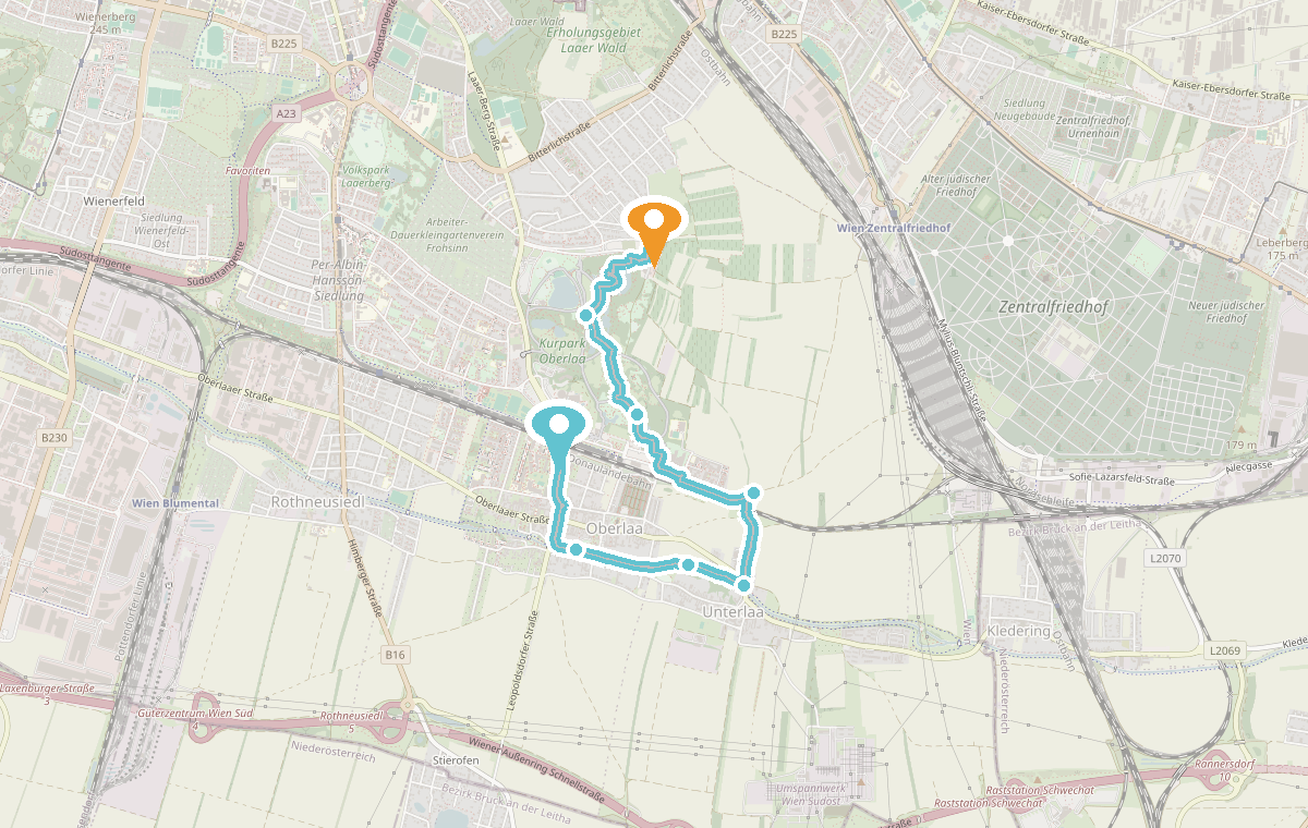 Karte: Route Oberlaa